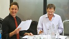 Peter Serafinowicz and Mark Heap at the read through