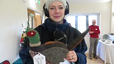 Kirsteen with a stuffed material pheasant!