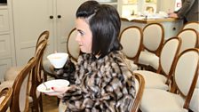 Lisa McHugh has a cup of tea while waiting for things to begin