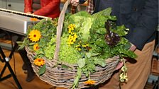 Bouquet of edible flowers and vegetables