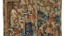 Tapestry depicting activities relating to the month of January; woven in the Southern Netherlands around 1500