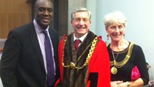 tv Radio Bristol's editor Tim Pemberton with the Lord Mayor and Lady Mayoress of Bristol