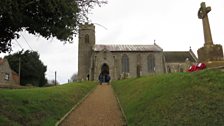 The fifth and final clue of the day was in the church at Aylmerton, where they were also preparing for a carol service later