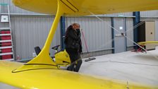 Ian pictures Sophie through the wings of the very aircraft she was looking for!