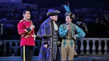 Nathan Gunn as Danilo, Thomas Allen as Baron Zeta, and Carson Elrod as Njegus