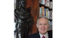 John Killen, Librarian, with the Robert Burns statue