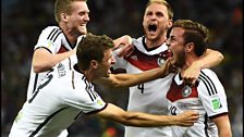 Germany celebrate their goal in extra time of the World Cup final