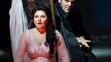 Hibla Gerzmava as Antonia and Thomas Hampson as Dr. Miracle in Offenbach's "Les Contes d’Hoffmann."