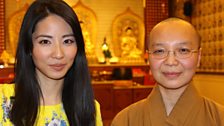 Jing with the The Venerable Chueh Yun, Buddhist Nun at the London Fo Guang Temple, on the Eve of Chinese New Year.