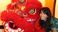 Jing pictured with a traditional Lion costume