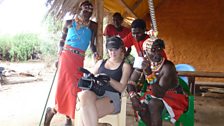 Assistant producer Kiri Cashell shows the Samburu team how great they look on camera