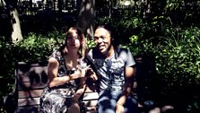 Sci-fi writer Lauren Beukes with presenter Thabiso Mohare in Cape Town