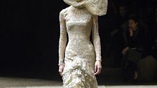 Tulle and lace dress with veil and antlers, Alexander McQueen, Widows of Culloden, A/W 2006–07