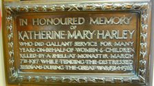 The memorial plaque to Katherine Harley