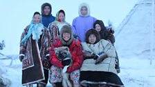 Kate with some of the Nenets she stayed with - Natasha, Kostya, Nyeacocha, Samira, Nina, Papneya and puppy Pushkin