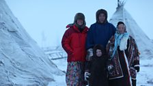 Kate with the Nenets family she stayed with; Kostya, his wife Natasha and their five year old daughter Papaneya