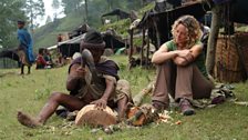 Kate watches Mein Bahadur (Raute elder) carving