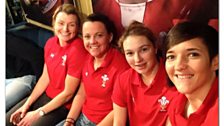 The ladies from Wales Women in the Scrum V Studio