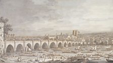 Canaletto, London Westminster Bridge with a procession of civic barges, c 1750