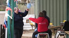 Kirsteen collected clue two from a balloon at a North Norfolk Model Engineering Club event at Holt Station