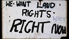 We Want land rights. When. Right now. Land rights placard frm the aboriginal Tent embassy, erected as a site of protest in 1972