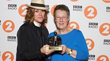 Eluned Evans, who collected the Good Tradition Award on behalf of her father Meredydd Evans, with presenter Cerys Matthews