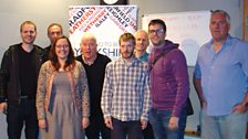 The Young'uns with Holfirth Festival of Folk organisers Claire and Paul and Mark, Lee and David Durberville at ý Leeds