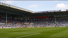 The Sky Blue Stand and East Stand at Highfield Road.