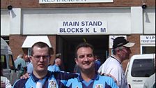 City fan Stephen Gould (right) flew over from Florida to make sure he was at the last match at Highfield Road.