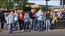 Fans leaving the last match at Highfield Road, crossing Sky Blue Way.