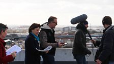 Recording on the roof at Media City, Salford