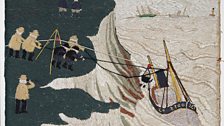 Rescue by Breeches Buoy embroidery (detail), John Craske 1881-1943, The Sylvia Townsend Warner Collection