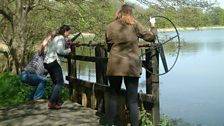 Anna and Hana take to their task at Gunton Sawmill