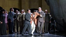 Saimir Pirgu as Shepherd with members of the Royal Opera Chorus