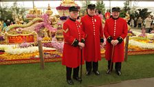 Chelsea pensioners on a walkabout in the Great Pavilion