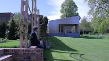 Tom at the pop-up gallery in the gardens at Glyndebourne