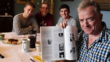 Glyn with an early Hay programme (He's the young man in the hat). Behind the actors who play the young poets in the drama.