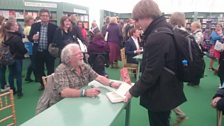 Bill Oddie signing books after his session at Hay on Thursday