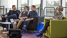 Screenwriter Sergio Casci and actors Billy Boyd and Iain Robertson with Janice Forsyth