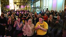 Audience in Pacific Quay foyer