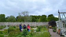 Pennie Latin, Charlie Lockley and Wendy Matheson in the garden