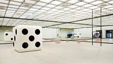 Carsten Höller, Dice, 2014, Half Mirror Room, 2008, 2015, and Snake, 2014