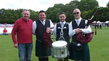 Roy with members of the St Lawrence O'Toole Pipe Band - piper Kevin Rodgers, drummer Eoin Rodgers, and Pipe Major Alen Tully