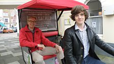 Nick hitches a lift on a Margate taxi – a rickshaw