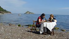 Hermione and Historian Kate Williams examine plankton under a Victorian microscope