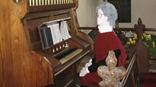 Clue three was on the music stand of this knitted organist at the church in Breckles