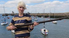 Tessa with one of the rifles smuggled into Howth on the Asgard in 1914