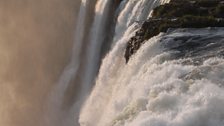 During the rainy season, Victoria Falls is the greatest curtain of falling water on the Earth (8000 tonnes per second)