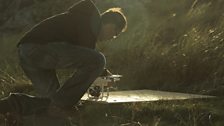 Michael Surcombe prepares the UAV for take-off on Anglesey