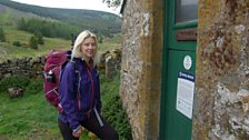 Phoebe Smith outside Spithope bothy.